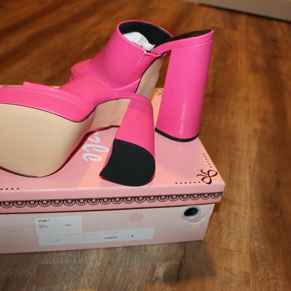 Women's Pink Fuchsia High Heel Platform Sandal Mules - Picture 6 of 6